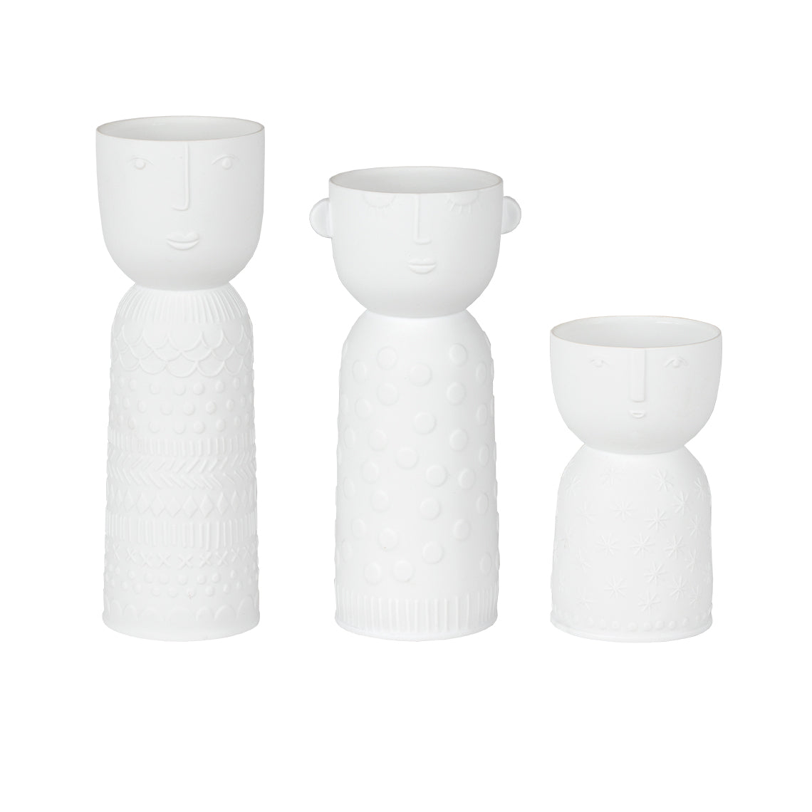 Natural Forms White Porcelain Face Shaped Vase Set of 3 - Decorative Sculptural Vases