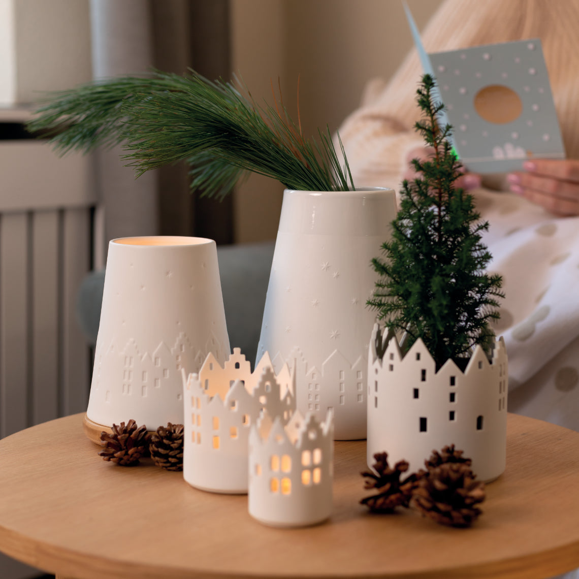 Poetry White Porcelain Vase with Embossed Winter Design - Flower Vase and Sculptural Vase for Home Decor product image