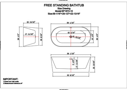 CD 60-inch BT-03 Gloss White Modern Freestanding Bathtub (Acrylic)