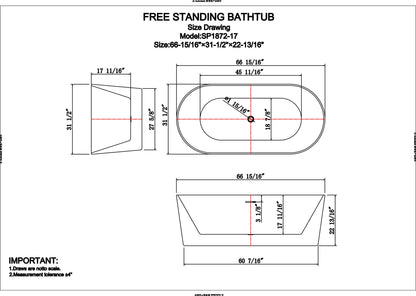 CD 67-inch BT-03 Gloss White Modern Freestanding Bathtub (Acrylic)