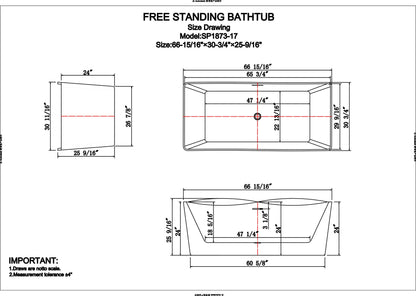 CD 67-inch BT-15 Gloss White Modern Freestanding Bathtub (Acrylic)