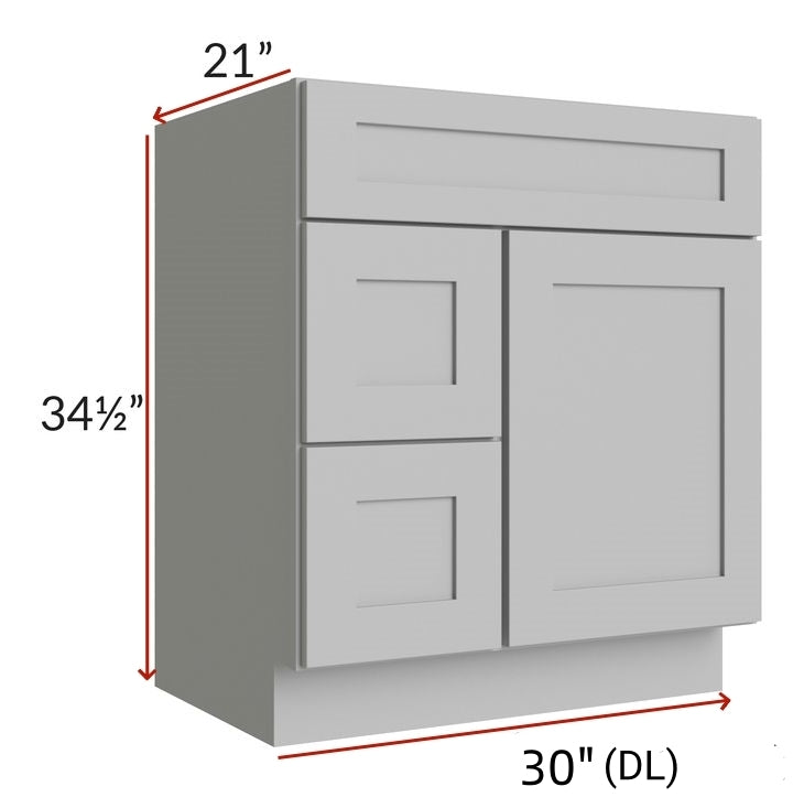 30" Bathroom Vanity, White Shaker Vanity, Double Door Cabinet