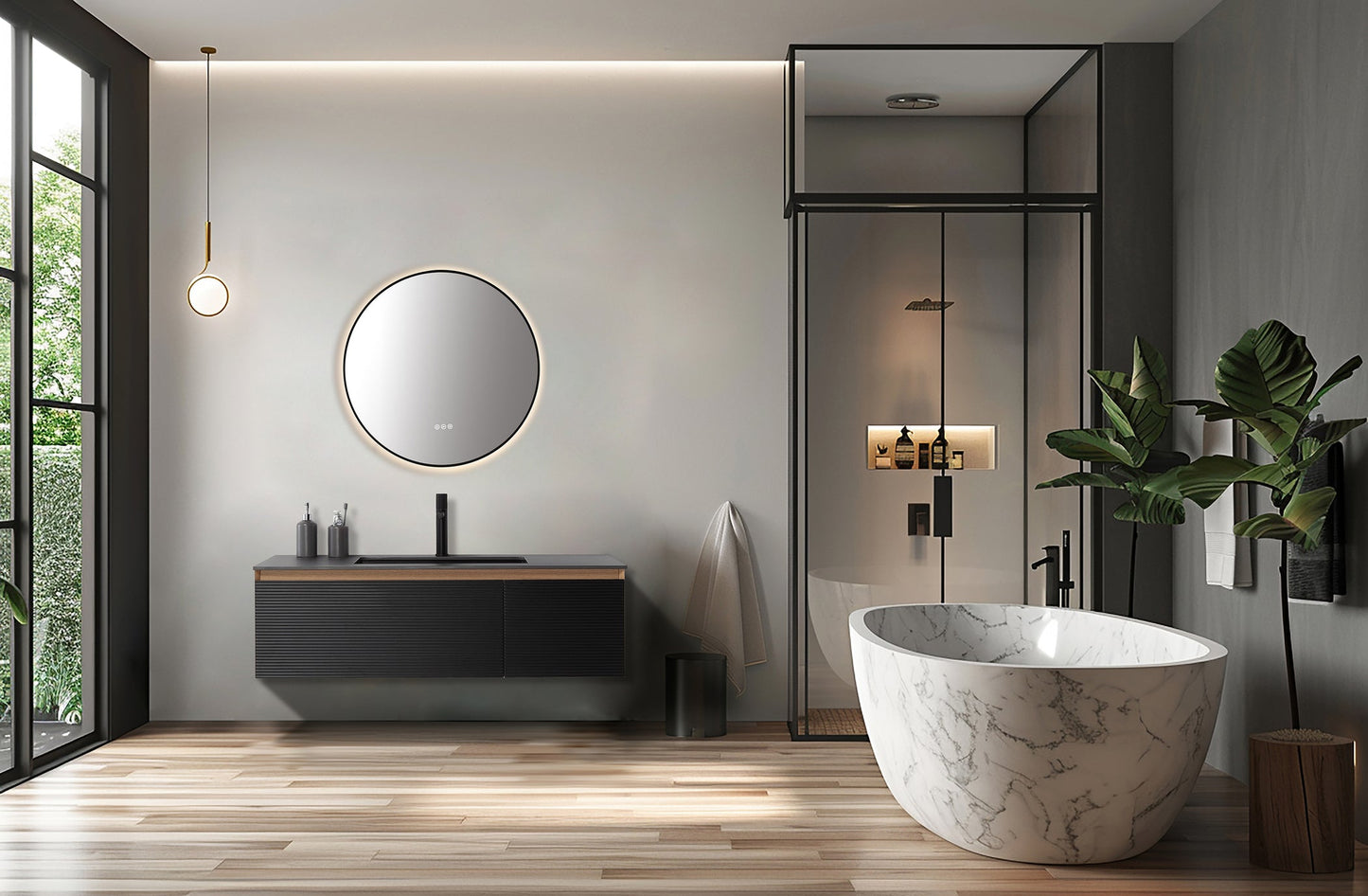 Mirror Shell 36-inch Matte Black (with LED Lighting)