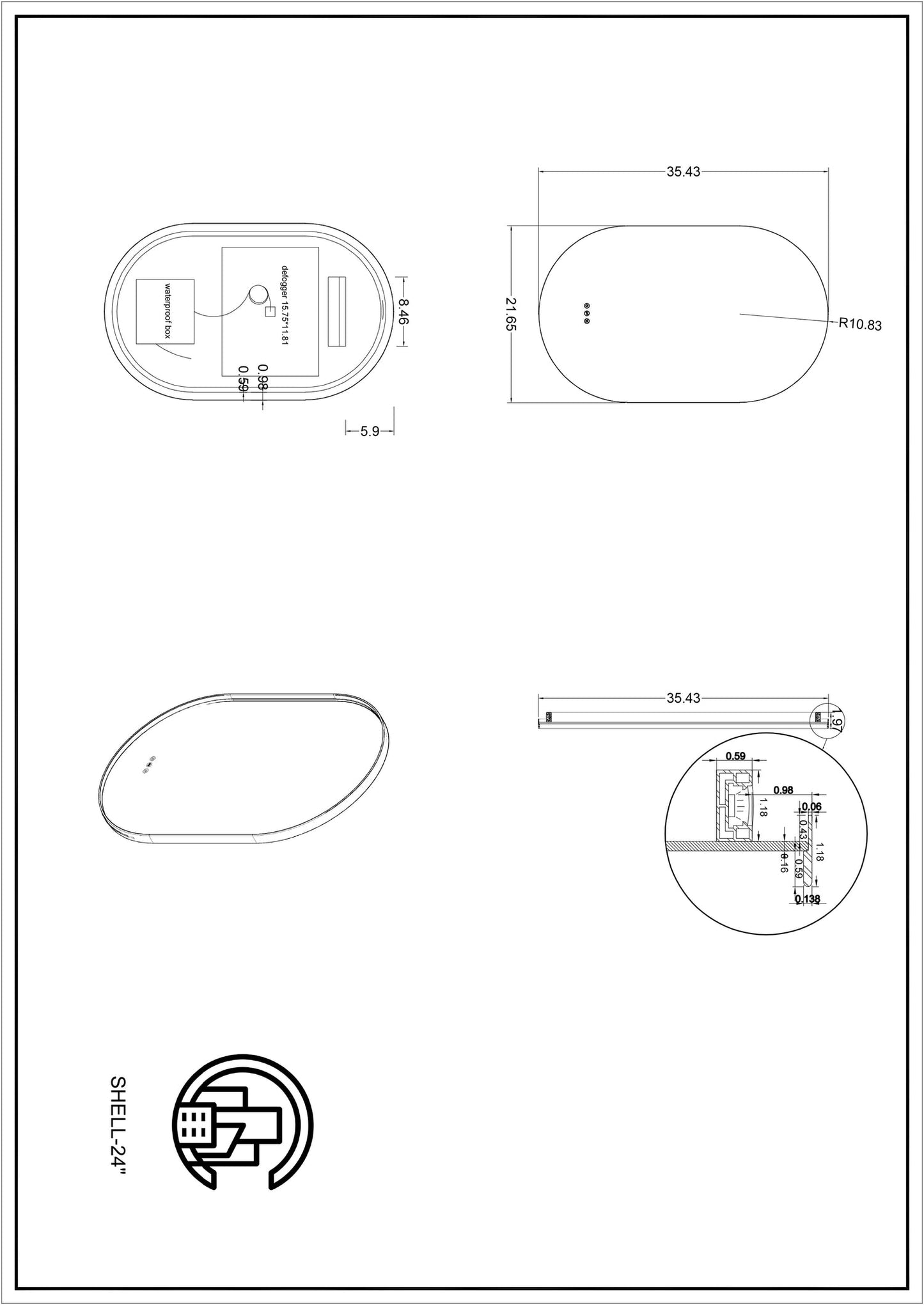 Mirror Shell 24-inch Matte White (with LED Lighting)