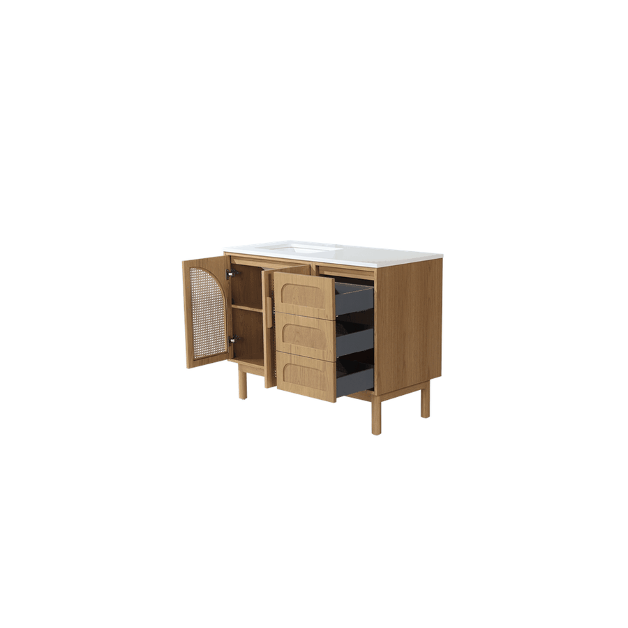NARA 48” PECAN OAK MID-CENTURY FREESTANDING BATHROOM VANITY