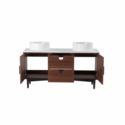 PORTREE 72” WALNUT MID-CENTURY FREESTANDING BATHROOM VANITY