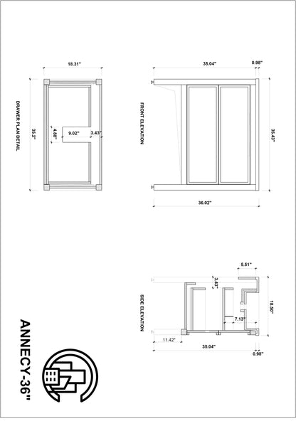 ANNECY 36” DARK WALNUT FREESTANDING MODERN BATHROOM VANITY