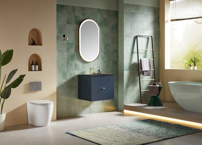 BARCELONA 24” DARK BLUE WALL MOUNT MODERN BATHROOM VANITY (BLACK COUNTERTOP)