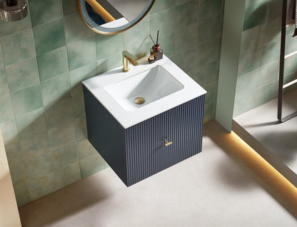 BARCELONA 24” DARK BLUE WALL MOUNT MODERN BATHROOM VANITY (WHITE COUNTERTOP)