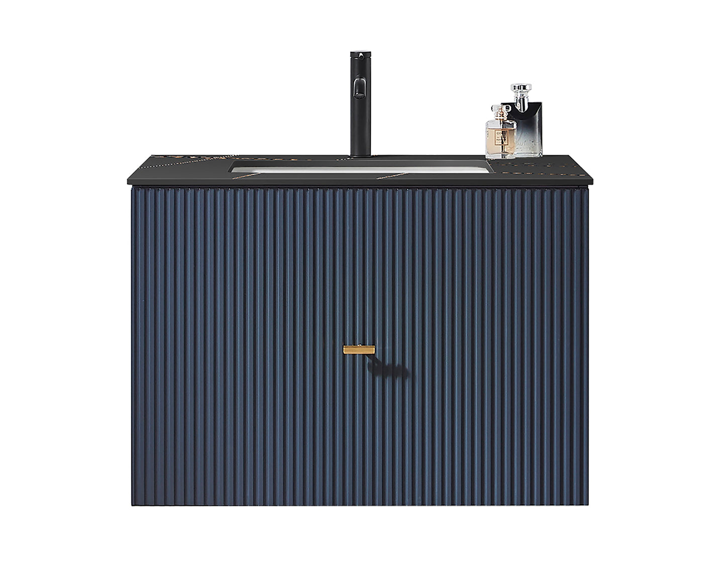 BARCELONA 30” DARK BLUE WALL MOUNT MODERN BATHROOM VANITY (BLACK COUNTERTOP)