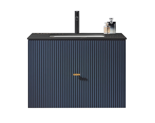 BARCELONA 30” DARK BLUE WALL MOUNT MODERN BATHROOM VANITY (BLACK COUNTERTOP)