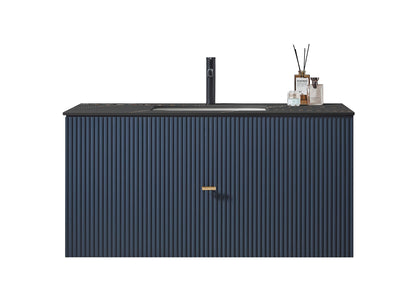 BARCELONA 42” DARK BLUE WALL MOUNT MODERN BATHROOM VANITY (BLACK COUNTERTOP)