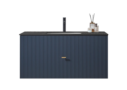 BARCELONA 42” DARK BLUE WALL MOUNT MODERN BATHROOM VANITY (BLACK COUNTERTOP)