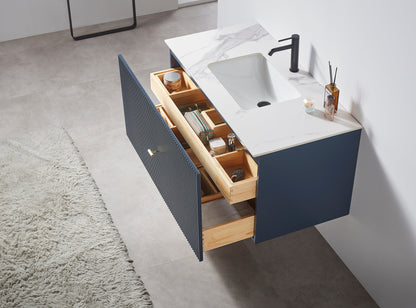BARCELONA 42” DARK BLUE WALL MOUNT MODERN BATHROOM VANITY (WHITE COUNTERTOP)