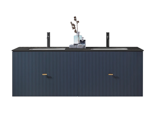 BARCELONA 60” DARK BLUE WALL MOUNT MODERN BATHROOM VANITY (BLACK COUNTERTOP)