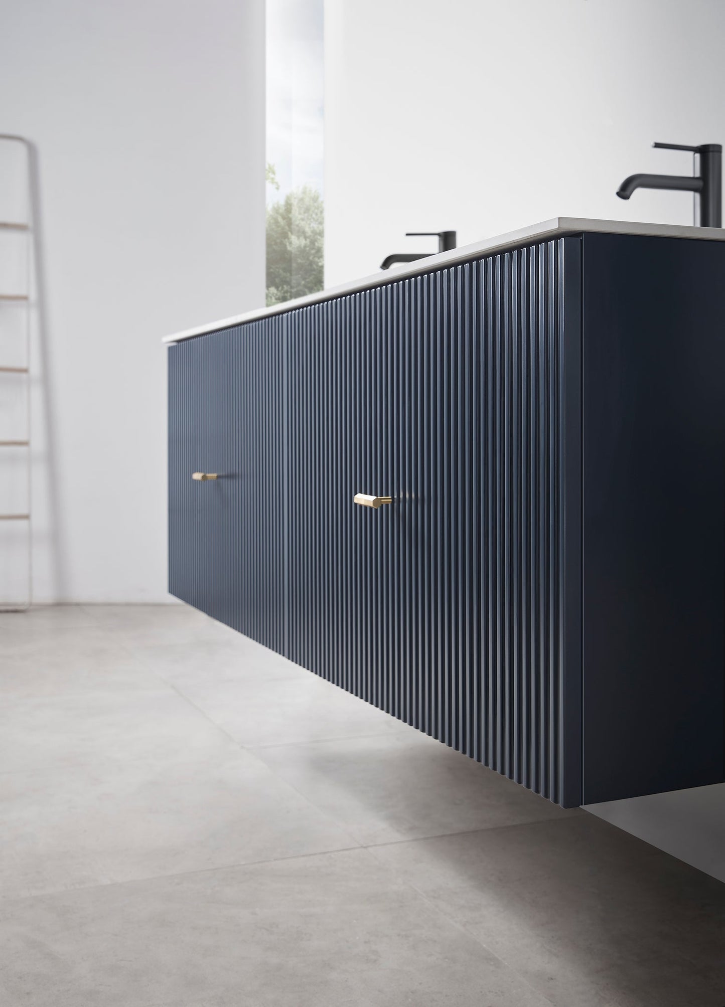 BARCELONA 60” DARK BLUE WALL MOUNT MODERN BATHROOM VANITY (WHITE COUNTERTOP)