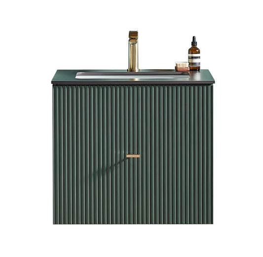 BARCELONA 24” FOREST GREEN WALL MOUNT MODERN BATHROOM VANITY (BLACK COUNTERTOP)