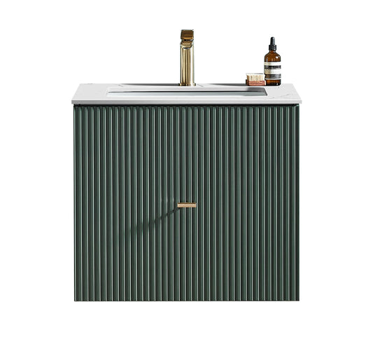 BARCELONA 24” FOREST GREEN WALL MOUNT MODERN BATHROOM VANITY (WHITE COUNTERTOP)