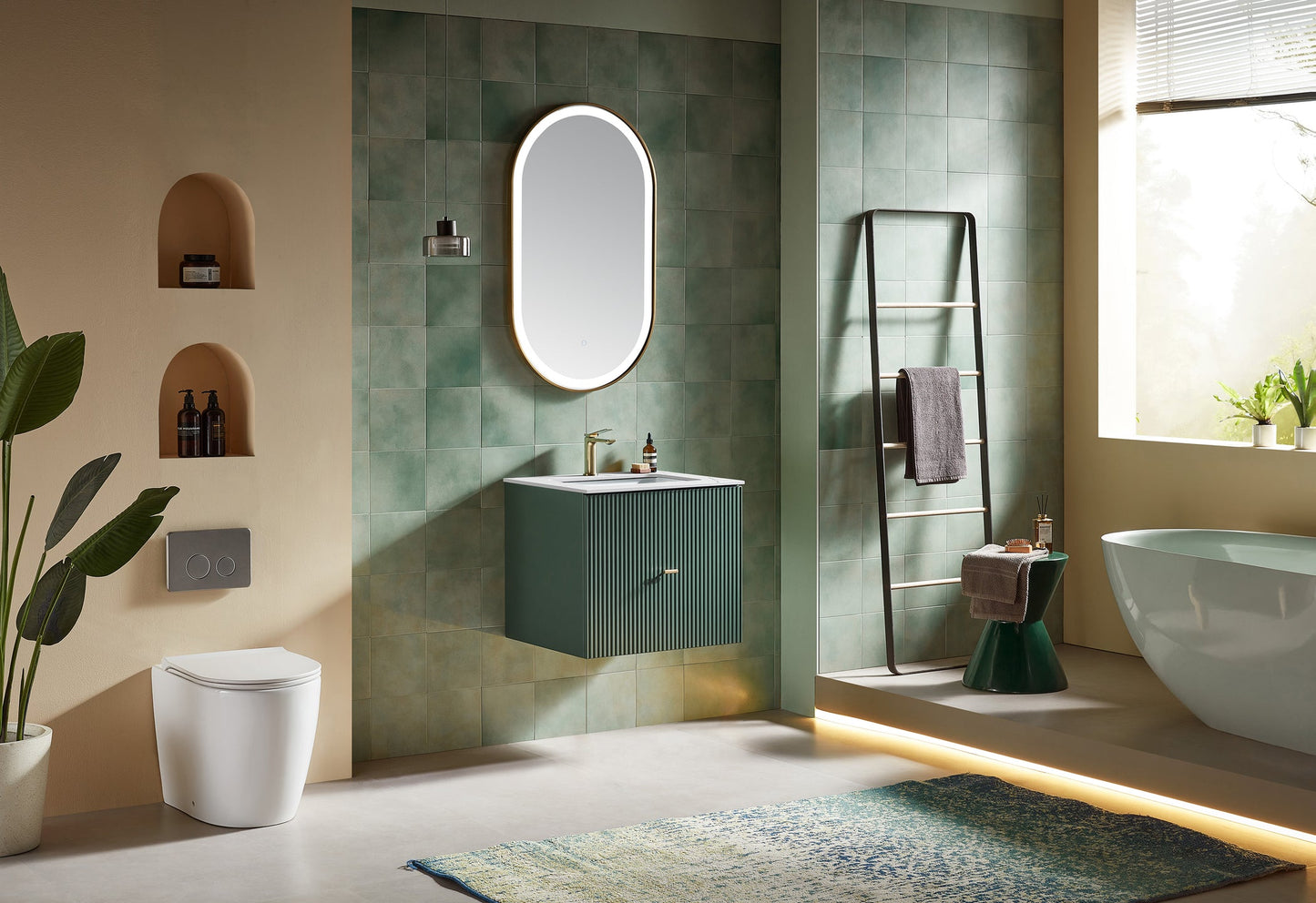BARCELONA 24” FOREST GREEN WALL MOUNT MODERN BATHROOM VANITY (WHITE COUNTERTOP)