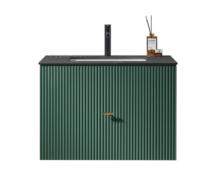 BARCELONA 30” FOREST GREEN WALL MOUNT MODERN BATHROOM VANITY (BLACK COUNTERTOP)