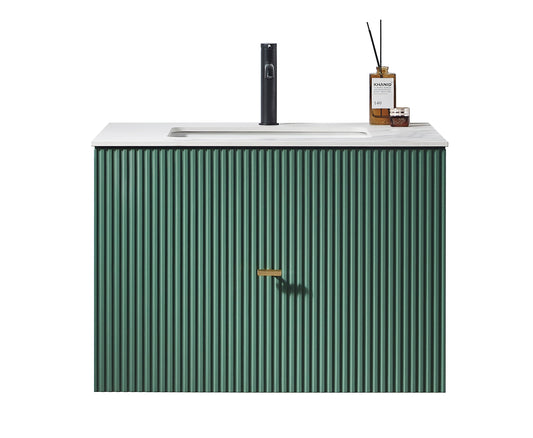 BARCELONA 30” FOREST GREEN WALL MOUNT MODERN BATHROOM VANITY (WHITE COUNTERTOP)