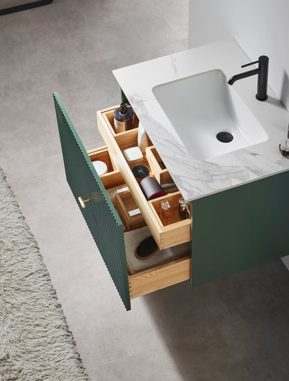 BARCELONA 30” FOREST GREEN WALL MOUNT MODERN BATHROOM VANITY (WHITE COUNTERTOP)