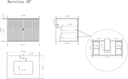 BARCELONA 30” FOREST GREEN WALL MOUNT MODERN BATHROOM VANITY (BLACK COUNTERTOP)