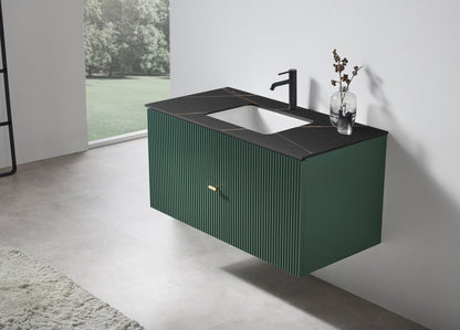 BARCELONA 42” FOREST GREEN WALL MOUNT MODERN BATHROOM VANITY (BLACK COUNTERTOP)