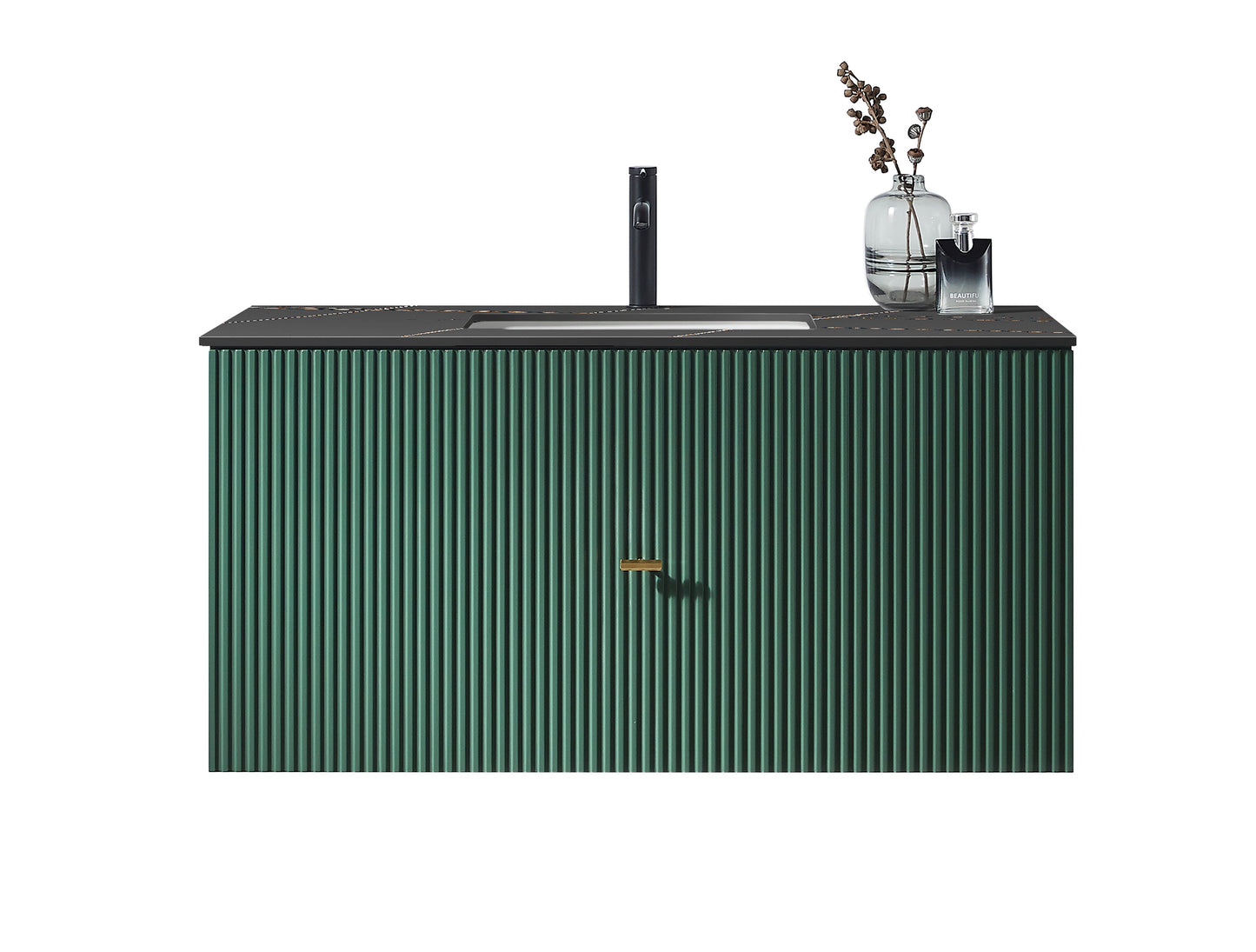 BARCELONA 42” FOREST GREEN WALL MOUNT MODERN BATHROOM VANITY (BLACK COUNTERTOP)