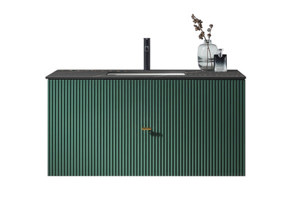 BARCELONA 42” FOREST GREEN WALL MOUNT MODERN BATHROOM VANITY (BLACK COUNTERTOP)