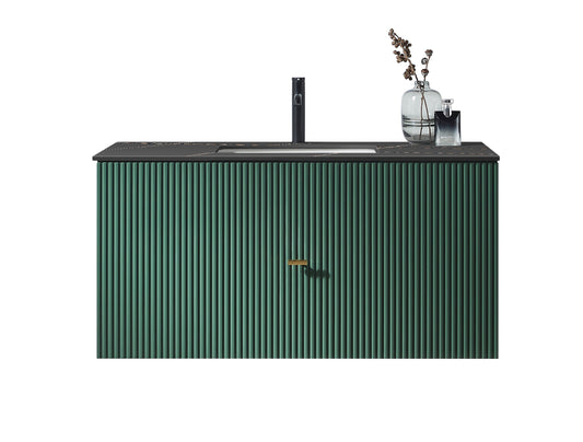 BARCELONA 42” FOREST GREEN WALL MOUNT MODERN BATHROOM VANITY (BLACK COUNTERTOP)