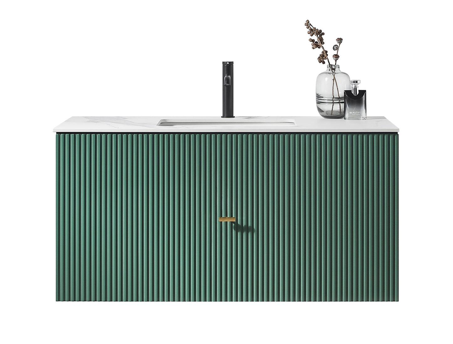 BARCELONA 42” FOREST GREEN WALL MOUNT MODERN BATHROOM VANITY (WHITE COUNTERTOP)