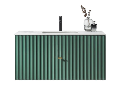 BARCELONA 42” FOREST GREEN WALL MOUNT MODERN BATHROOM VANITY (WHITE COUNTERTOP)
