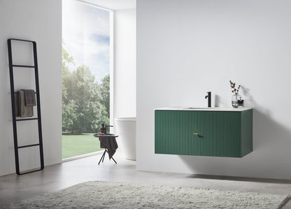 BARCELONA 42” FOREST GREEN WALL MOUNT MODERN BATHROOM VANITY (WHITE COUNTERTOP)