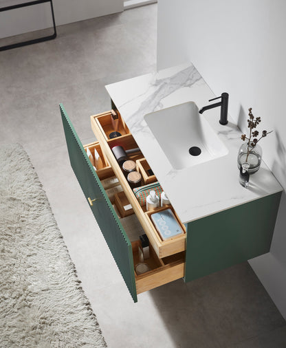 BARCELONA 42” FOREST GREEN WALL MOUNT MODERN BATHROOM VANITY (WHITE COUNTERTOP)