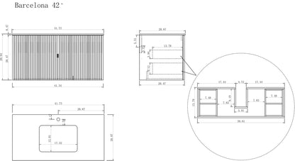 BARCELONA 42” DARK BLUE WALL MOUNT MODERN BATHROOM VANITY (WHITE COUNTERTOP)