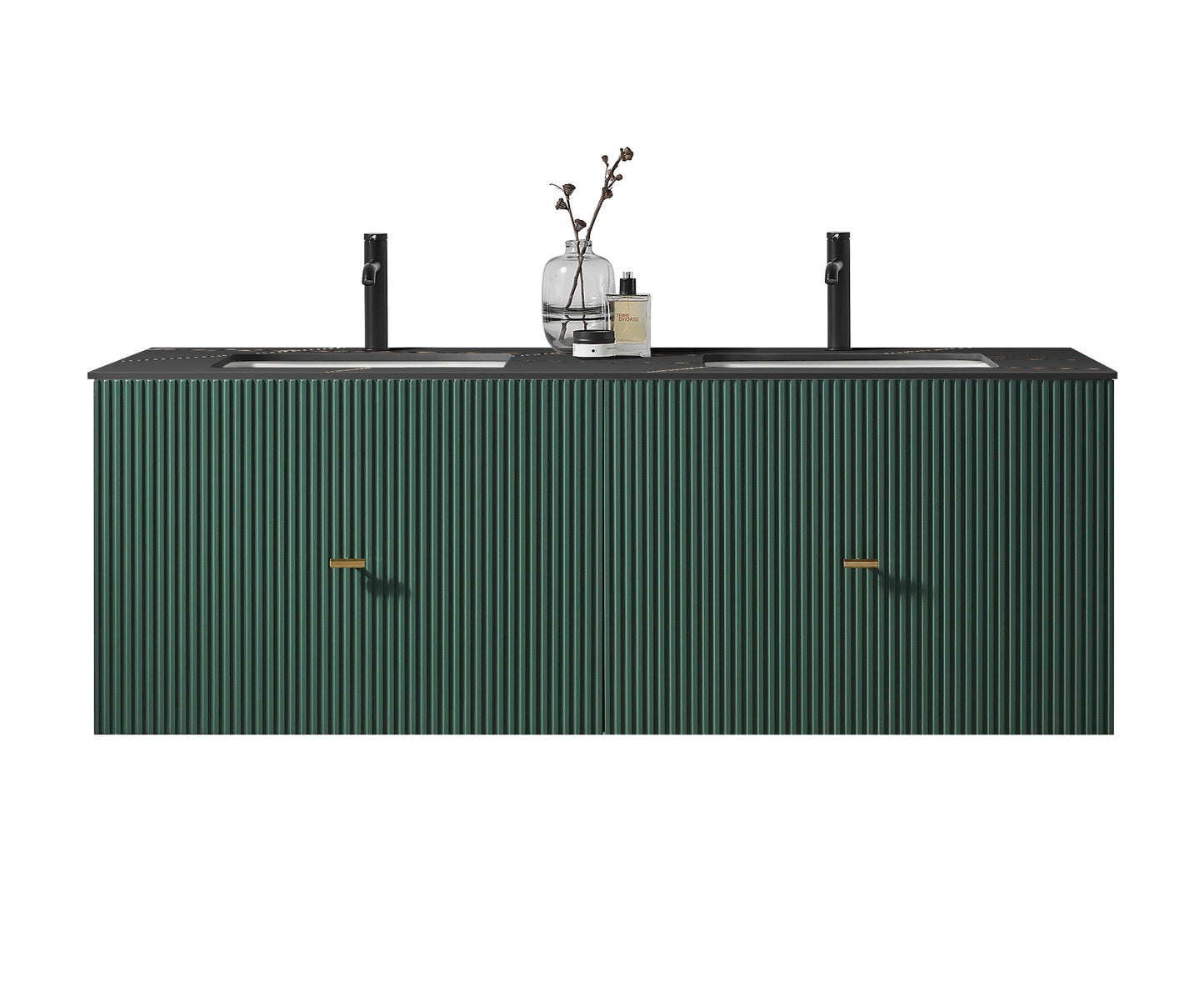 BARCELONA 60” FOREST GREEN WALL MOUNT MODERN BATHROOM VANITY (BLACK COUNTERTOP)