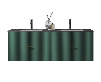 BARCELONA 60” FOREST GREEN WALL MOUNT MODERN BATHROOM VANITY (BLACK COUNTERTOP)