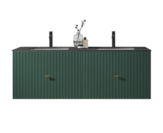 BARCELONA 60” FOREST GREEN WALL MOUNT MODERN BATHROOM VANITY (BLACK COUNTERTOP)