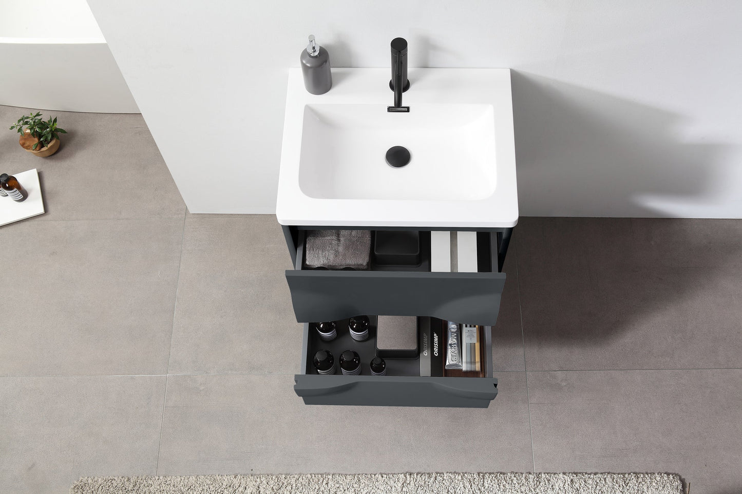 COLMAR 24” DARK GRAY WALL MOUNT MODERN BATHROOM VANITY