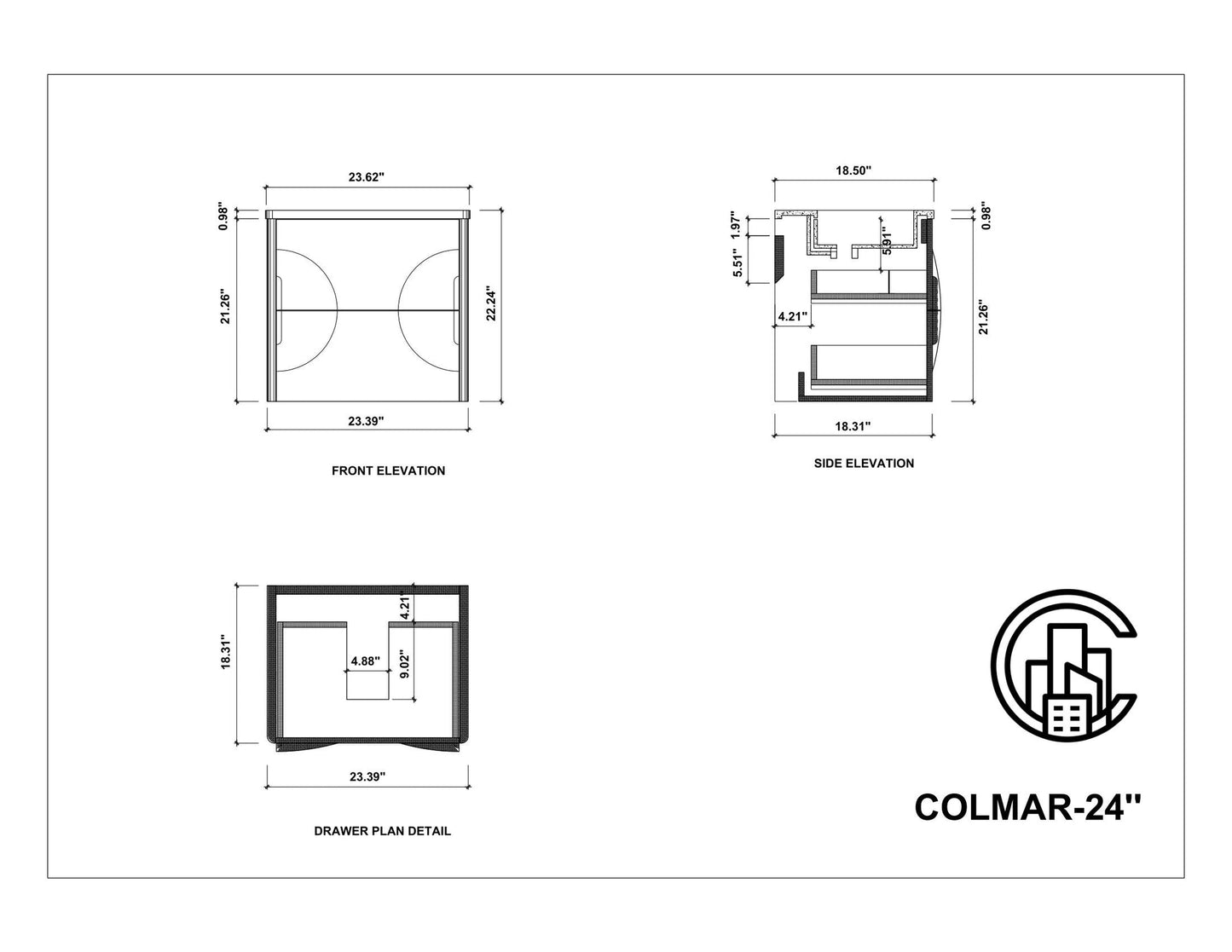 COLMAR 24” LIGHT GRAY WALL MOUNT MODERN BATHROOM VANITY