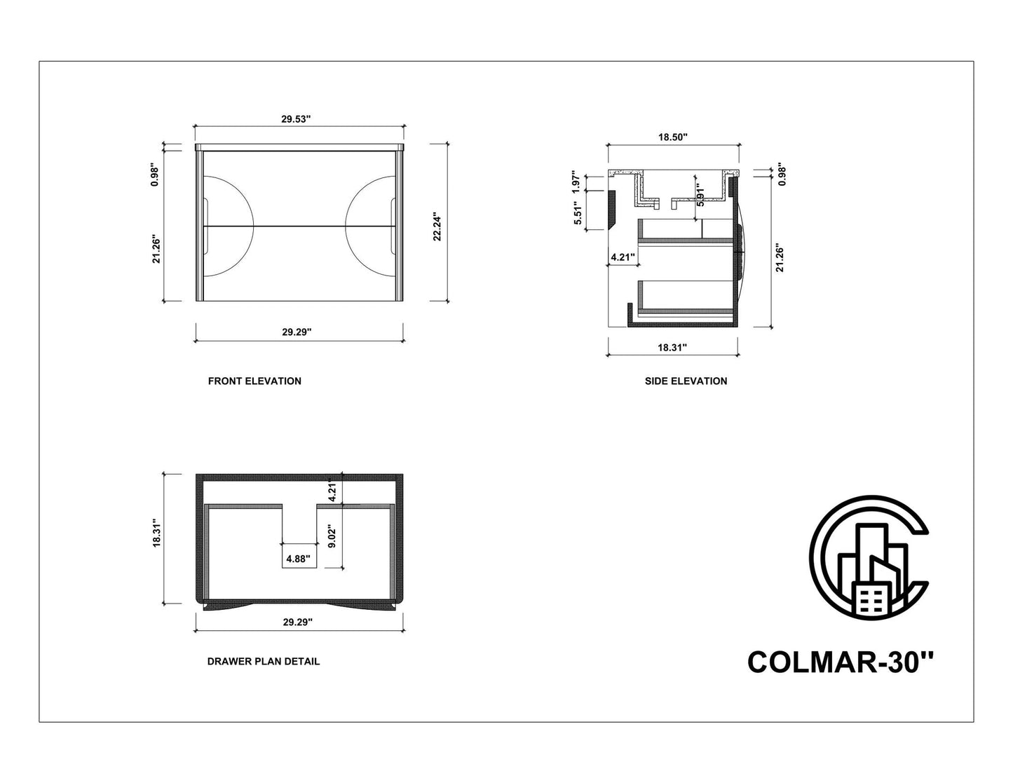COLMAR 30” DARK GRAY WALL MOUNT MODERN BATHROOM VANITY