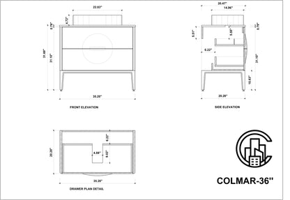 COLMAR 36” WHITEWASH OAK FREESTANDING MODERN BATHROOM VANITY