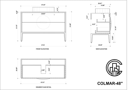 COLMAR 48” WHITEWASH OAK FREESTANDING MODERN BATHROOM VANITY