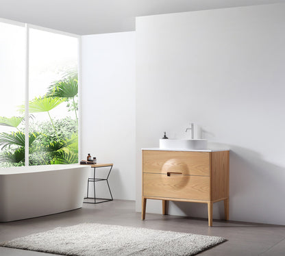 COLMAR 36” WHITEWASH OAK FREESTANDING MODERN BATHROOM VANITY