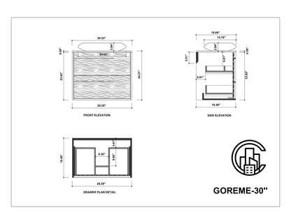 GOREME 30” SMOKE GRAY OAK WALL MOUNT MODERN BATHROOM VANITY