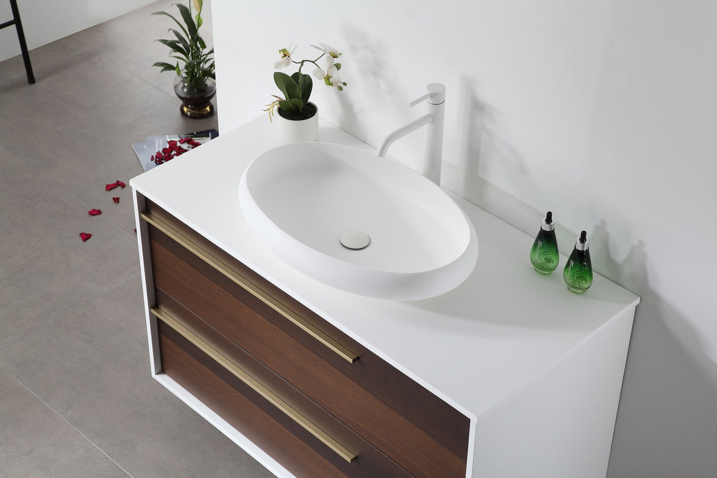GOREME 42” SMOKE OAK GRAY WALL MOUNT MODERN BATHROOM VANITY