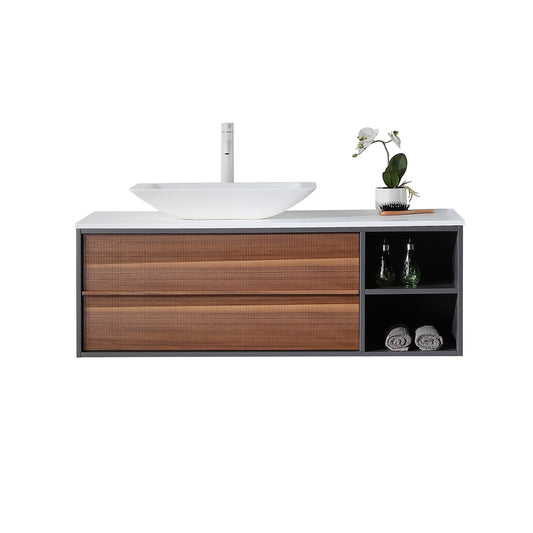 GOREME 48” WALNUT/DARK GRAY OAK WALL MOUNT MODERN BATHROOM VANITY