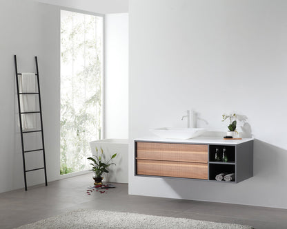 GOREME 48” WALNUT/DARK GRAY OAK WALL MOUNT MODERN BATHROOM VANITY