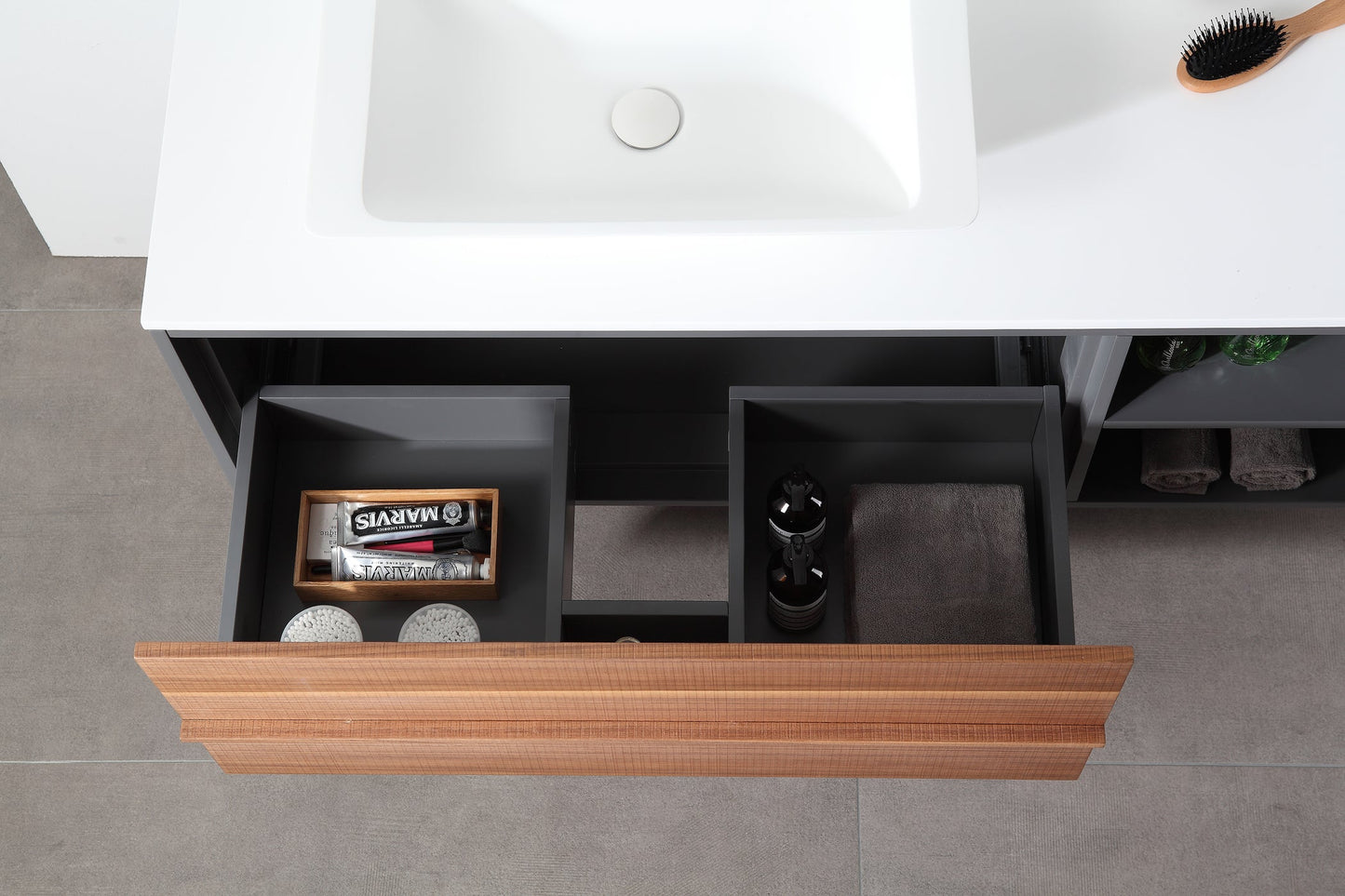 GOREME 48” WALNUT/DARK GRAY OAK WALL MOUNT MODERN BATHROOM VANITY
